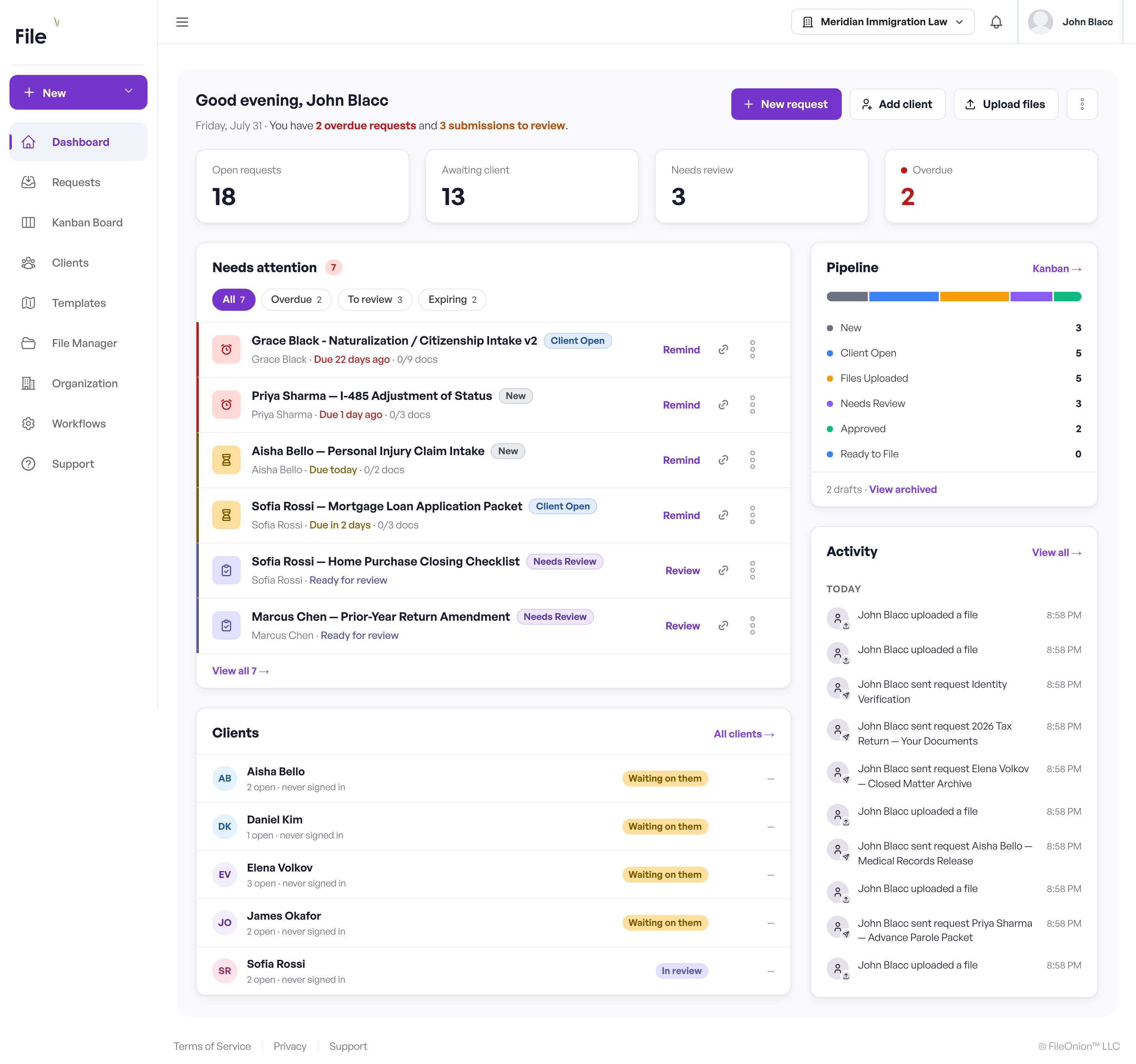 Attention-first firm dashboard